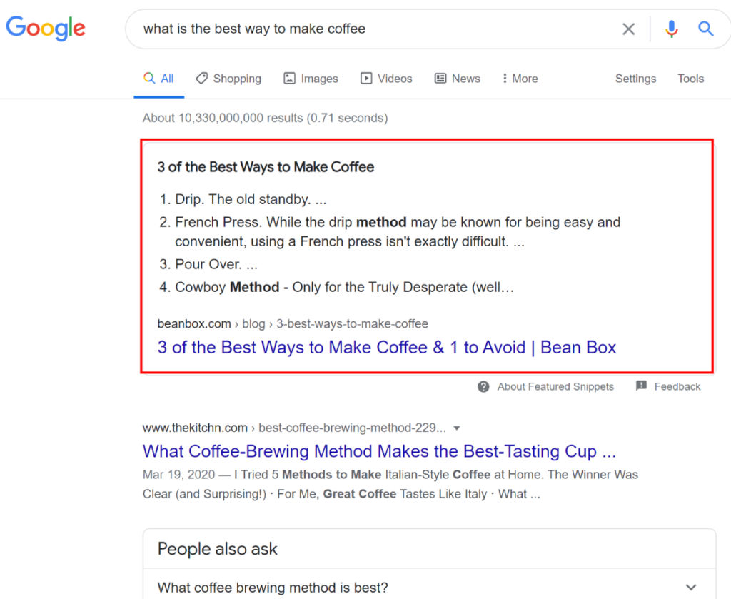 featured snippet example